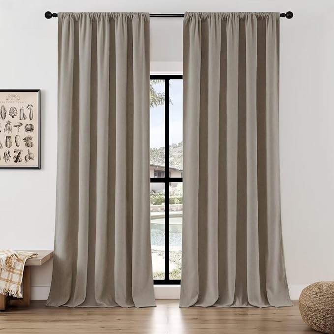 Joydeco Faux Linen Curtains 96 Inch Length 2 Panel Set, Light Filtering Curtains by JOYDECO