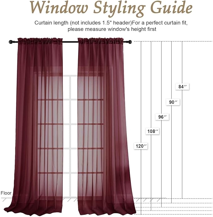 OVZME Burgundy Bedroom Curtains 2 Panel Sets 90 Inch Length, 59 Inch Extra Wide - Image 2