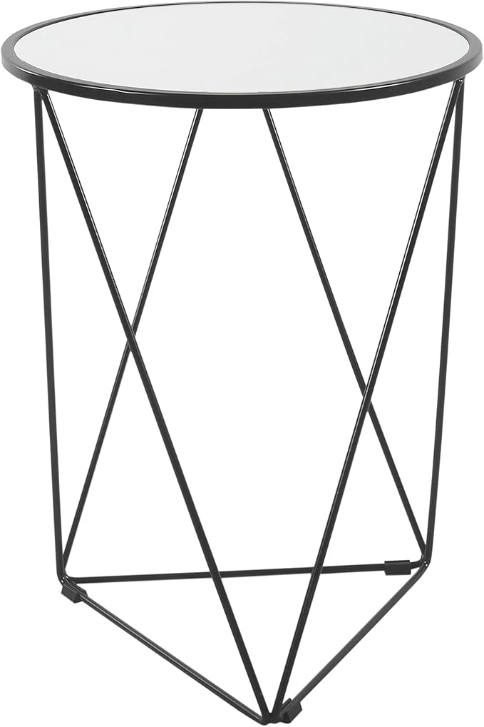 HomePop Metal Accent Table Triangle Base Round Mirror Top, Black, 18D x 18W x 24H