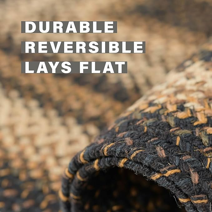 Kilimanjaro Black and Tan Jute Braided Oval Rug, 20x30 - Warm Primitive Decor, Perfect for Laundry Rooms, Kitchens and Entryways - Reversible and Easy to Clean