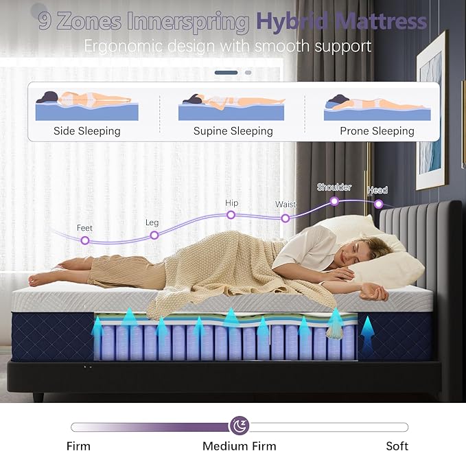 Queen Mattresses, 10 Inch Hybrid Queen Mattress in a Box, Memory Foam and Individual Pocket Spring Breathable Comfort for Sleep Supportive and Pressure Relief, CertiPUR-US, 60"*80"*10"