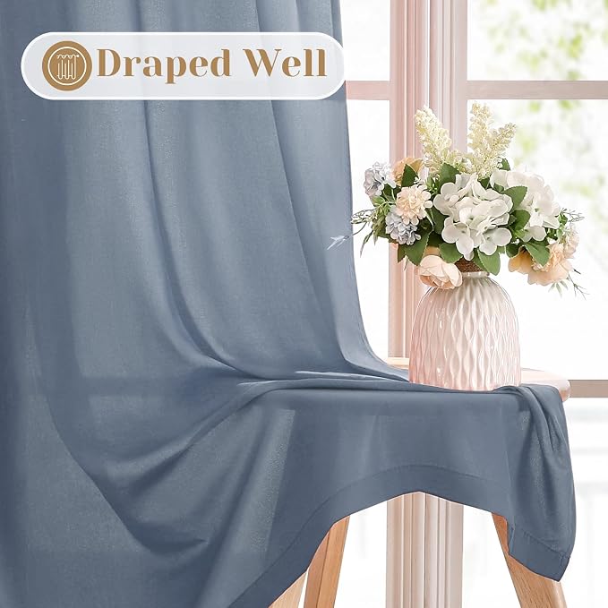 HOMEIDEAS Non-See-Through Stone Blue Privacy Sheer Curtains, 52 X 84 Inches - Image 6