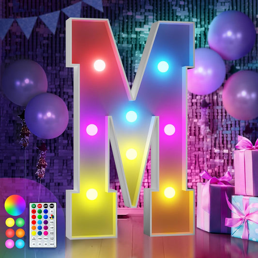 imprsv 3FT Colorful Marquee Light Up Letters M, 18 Colors Large Light up Letters Alphabet Sign with Remote, Big Marry Me Sign, Birthday Party Decorations Baby Shower Anniversary Wedding Decoration
