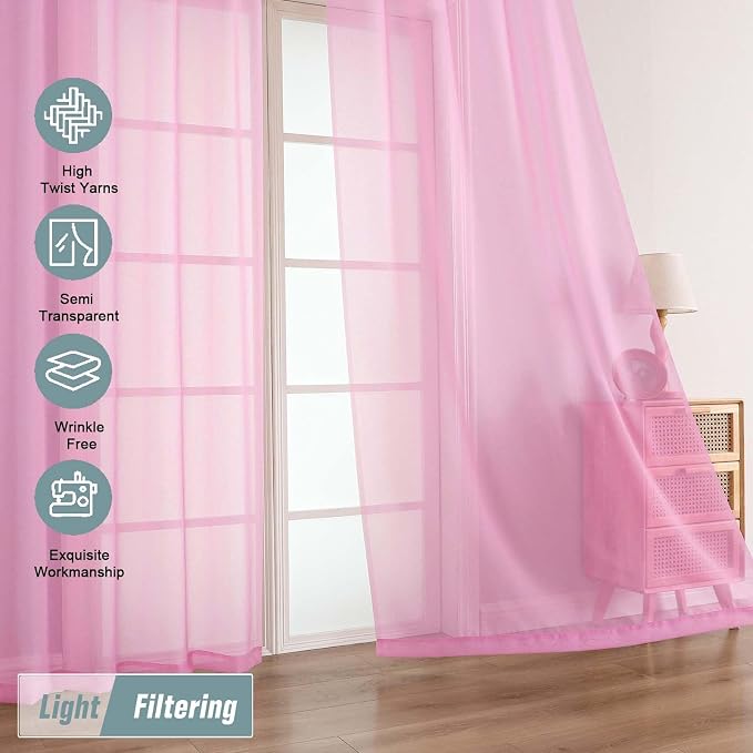 Light Pink Sheer Curtains for Window 96 Inches Long 2 Panels, Soft Airy Light - Image 5