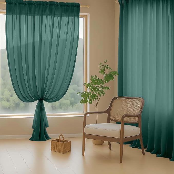 Green Sheer Curtains for Window 96 Inches Long 2 Panels, Soft Airy Voile Sheer - Image 8