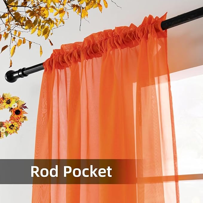 youleyar Solid Sheer Rod Pocket Curtain Voile Draperies 2 Panels White Beige - Image 3