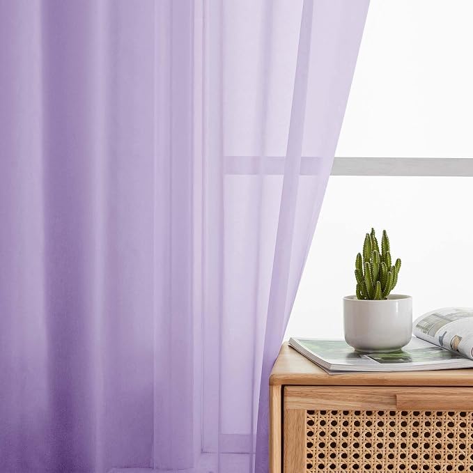 Kitchen Curtains 24 Inch Length Tier 2 Pieces, Lavender Sheer Curtain Solid - Image 7