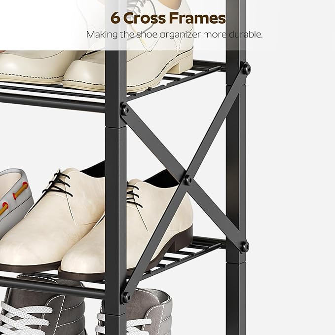 10 Tier Shoe Rack, Large Capacity Shoe Storage Organizer Holds 40 Pairs, Durable and Stable, for Entryway, Hallway, Closet, Dorm Room, Charcoal SS10BCG1