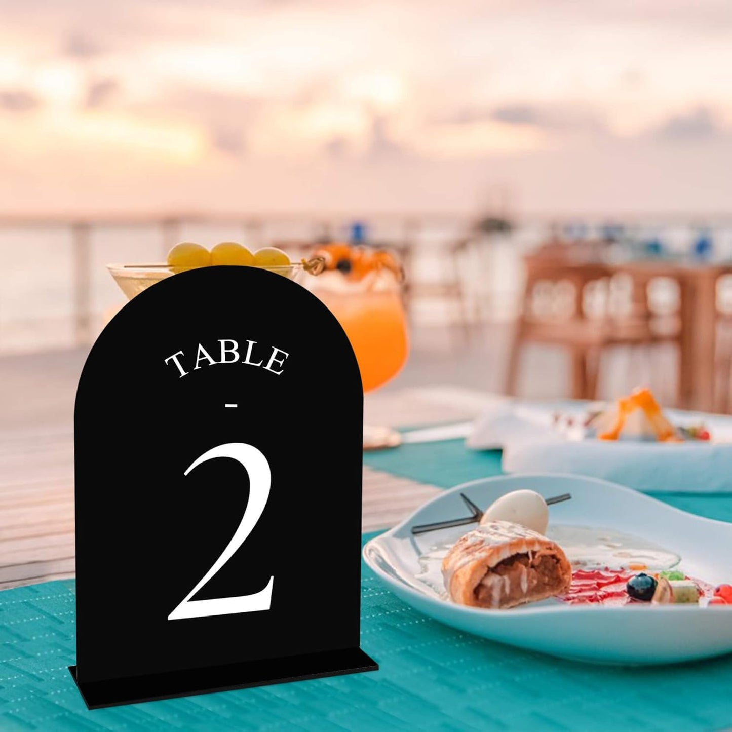 JOYIT Arch Wedding Table Numbers 1-30 with Stands – Double-Sided Printed 5" X 7" Acrylic Table Signs with Black Background White Text, Perfect Acrylic Table Numbers for Wedding Receptions, Parties, Anniversaries, and Events