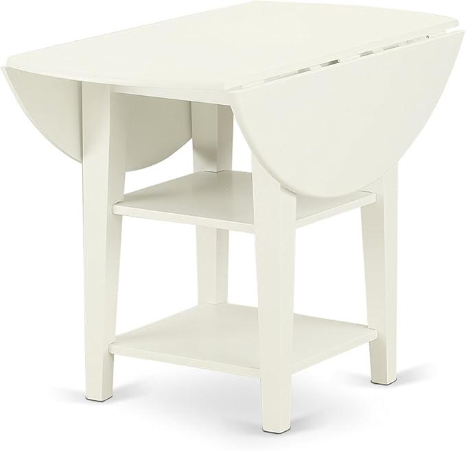East West Furniture SUAV5-LWH-W 5 Piece Dining Table Set for 4 Includes a Round Kitchen Table with Dropleaf & Shelves and 4 Kitchen Dining Chairs, 42x42 Inch, Linen White