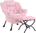 LITA Lazy Chair with Ottoman, Modern Accent Leisure Upholstered Sofa, Contemporary Lounge Reading Chair with Armrests and a Side Pocket for Living Room, Bedroom & Small Spaces, Plush Pink