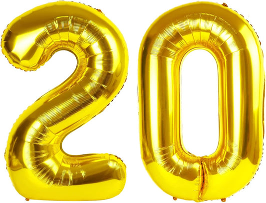 Gold Mylar Number 20 Balloon 40 inch, Number 20 Birthday Balloon for Boy Girl, Gold Foil Balloon for 20 Twenty Birthday Party, Anniversary Celebration Number Balloons Decorations