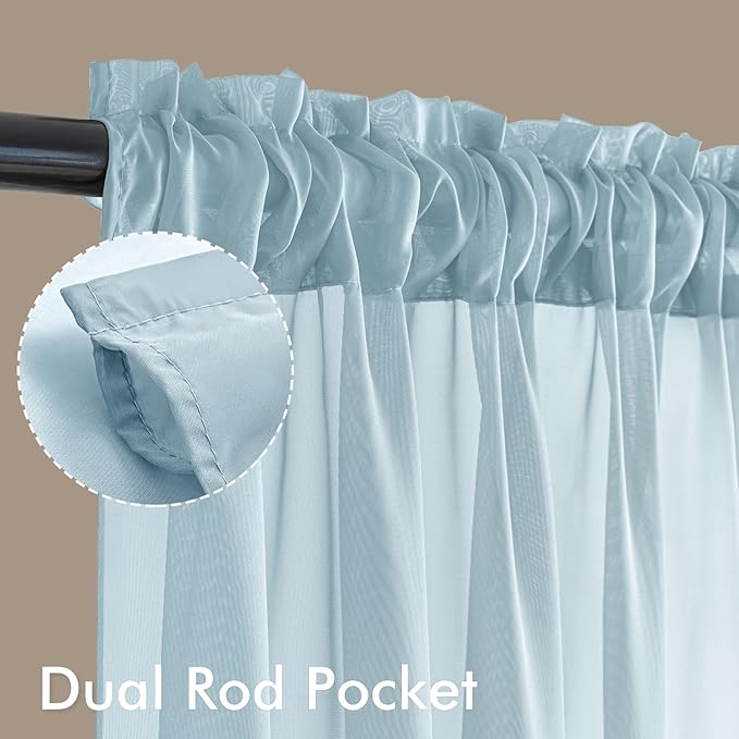 MIULEE Sky Blue Sheer Curtains 90 Inches Long, 4 Panels Set, Light Filtering - Image 3