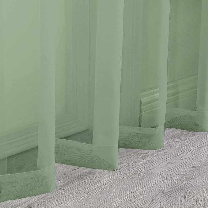 OWENIE Sheer Curtains, Sage Green Sheer Curtains 84 inch Length 2 Panels Set - Image 5