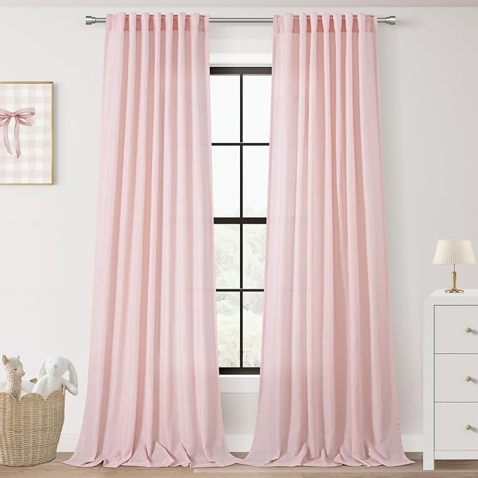 Blush Pink Semi Sheer Linen Curtains by Jolilight