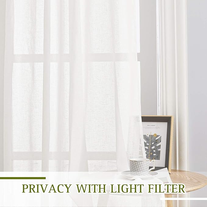 NICETOWN Thick Linen Sheer Ivory Curtains - Image 5