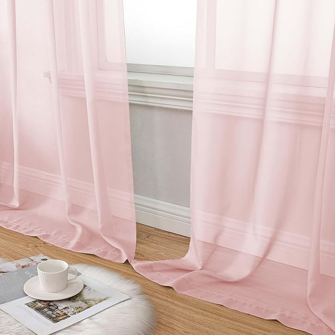 Blush Sheer Curtains for Bedroom Living Room 90 Inches Long 2 Panels Set - Image 8
