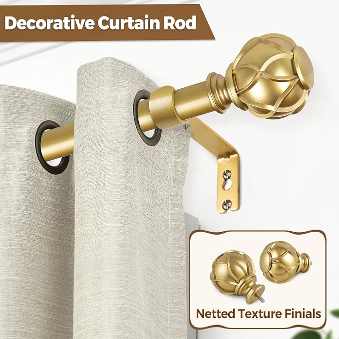 KAMANINA Gold Curtain Rod 32 to 58 Inch, 7/8 Inch Single Adjustable Curtain Rods - Image 5