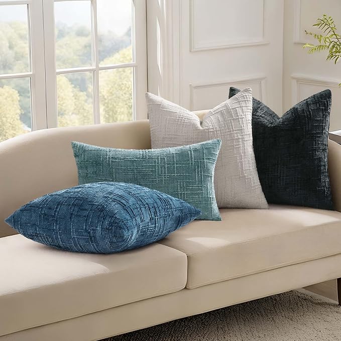 decorUhome Navy Blue Chenille Euro Sham Throw Pillow Covers 22x22 Set of 2 - Image 5