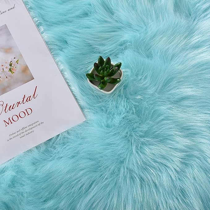 Latepis Fluffy Light Blue Round Rug 5ft Faux Fur Fluffy Washable Rugs Shag - Image 6