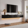 Retro Floating TV Console with 3 Doors,47'' High Gloss Floating TV Stand,Wall Mounted TV Cabinet,Contemporary Floating Media Console for Under TV Storage,Living Room,Bedroom(Black)