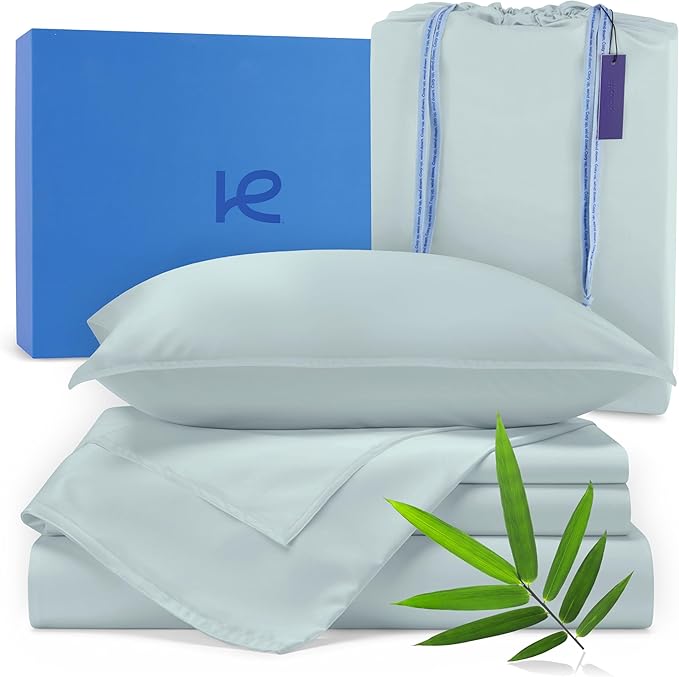 Kickoff Viscose Bamboo Sheets California King Size 4-pc 100% Organic Bamboo Viscose Bed Cooling Sheets Cal King Set Cool Bedding for hot Sleepers Sheet, Flat, Fitted, Pillowcases (Coastal Blue, CK)