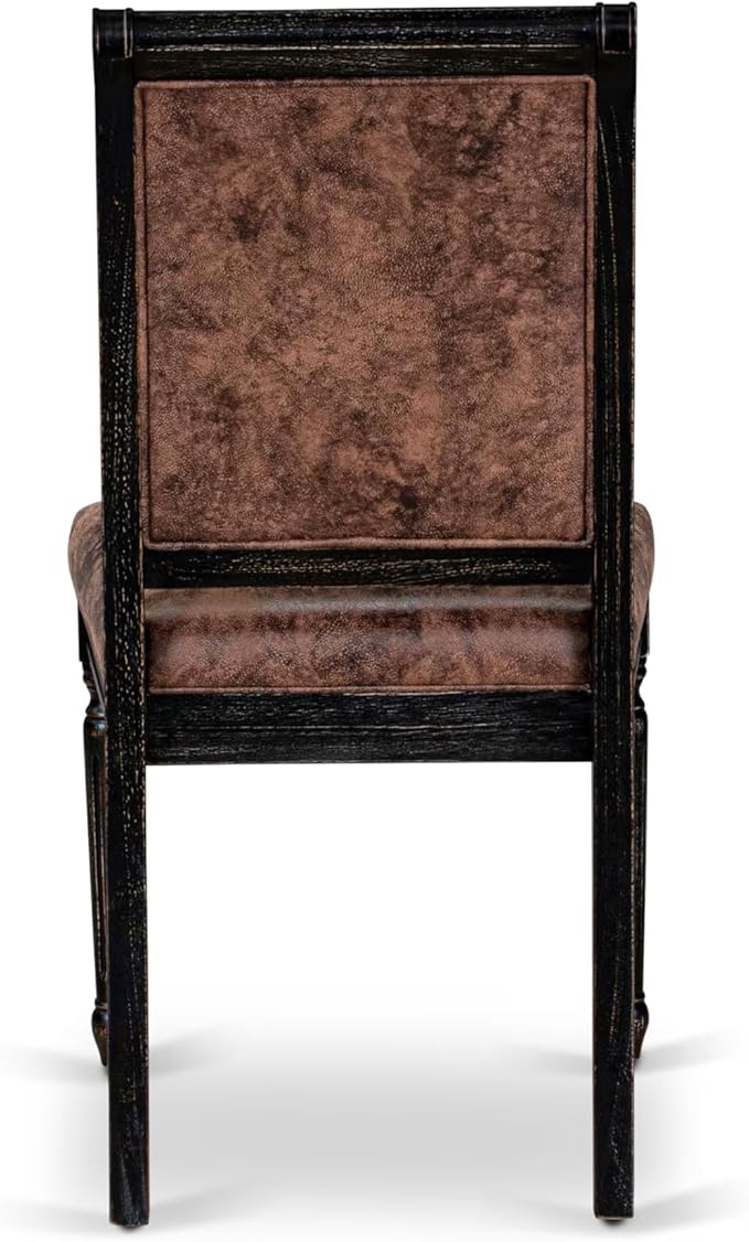 LKCY7-SBB-33 7-Piece Kitchen Table Set Consists of a Dining Table and 6 Brown Textured Polyester Fabric Dining Chairs with High Back - Sand Blasting Black Finish