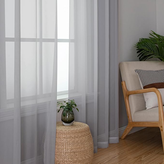 OWENIE Light Grey Sheer Curtains 90 Inches Long - Image 7