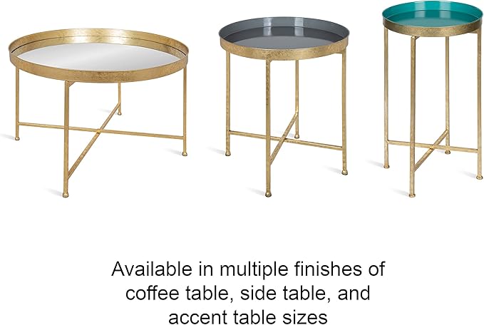 Kate and Laurel Celia Round Foldable Tray Accent Table, 14" x 14" x 25.75", Light Teal and Gold, Modern Minimalist Design and Magnetic Tabletop