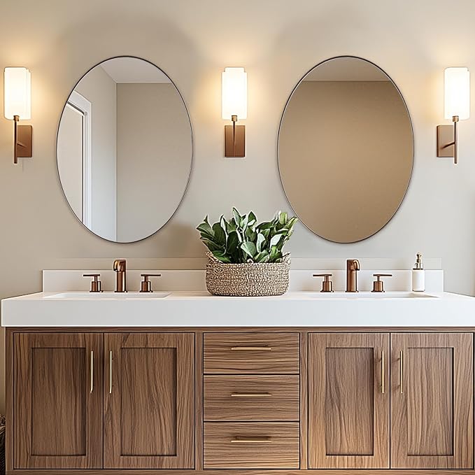ANDY STAR Brushed Bronze Oval Mirrors for Bathroom, 20x28 Inch Bronze Stainless Steel Metal Framed Oval Wall Mirror, Modern Vanity Mirror Wall Mount Horizontal or Vertical