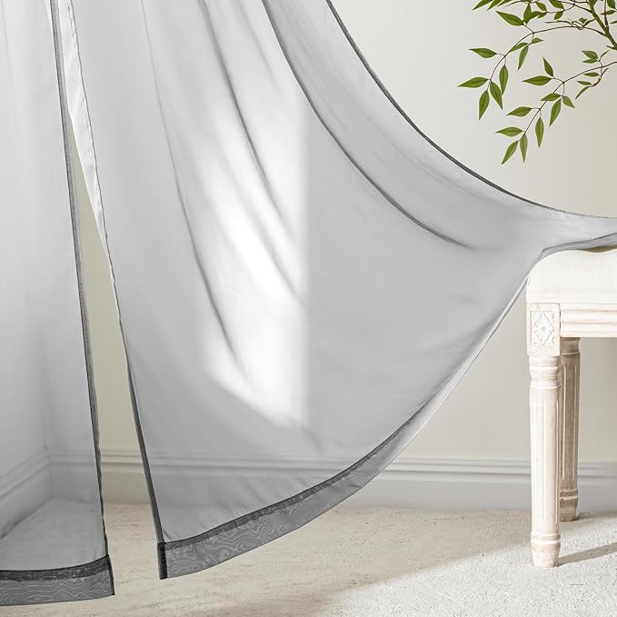 MIULEE Dark Grey Sheer Curtains 72 Inches Long, 4 Panels Set, Rod Pocket Light - Image 6