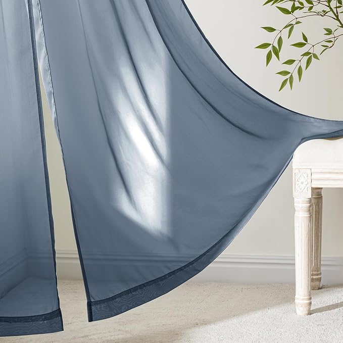 MIULEE Navy Blue Sheer Curtains 96 Inches Long, 4 Panels Set, Light Filtering - Image 6