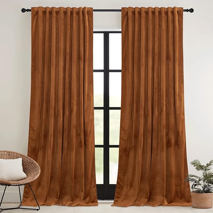 RYB HOME Orange Velvet Curtains 72 inches - Image 2