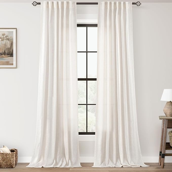 Cream Natural Linen Curtains 84 inch Length 2 Panels Set Neutral Rustic by Jolilight