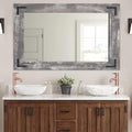 YOSHOOT Rustic Wooden Framed Wall Mirror, 48"x30", Natural Wood Bathroom Vanity Mirror for Farmhouse Decor, Vertical or Horizontal Hanging