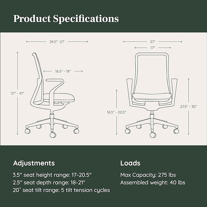 Branch Verve Chair - High Performance Executive Office Chair with Contoured Seat Back and Adjustable Lumbar Rest - High Density Foam Cushion with Aluminum Base - Up to 275 lbs - Cobalt