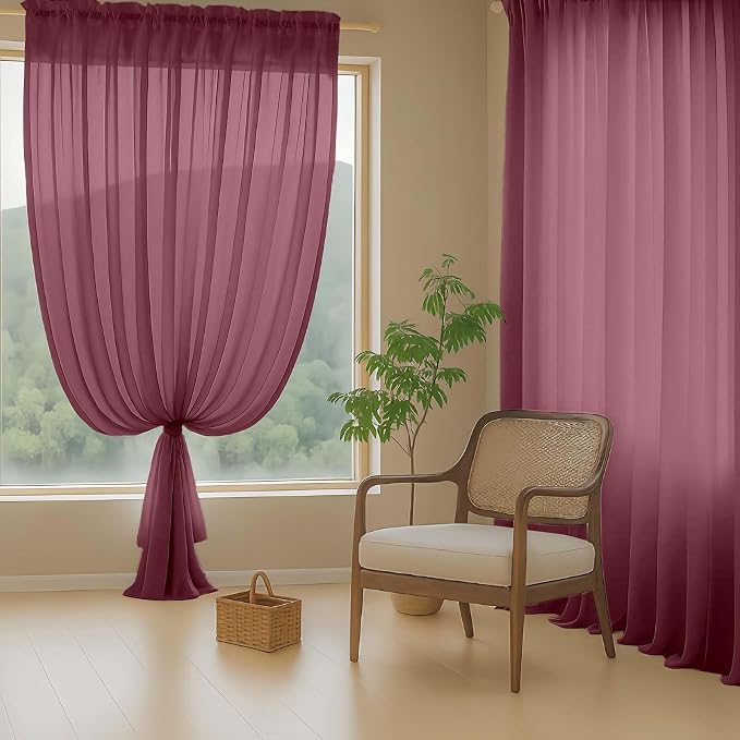 Burgundy Sheer Curtains 120 Inches Long 2 Panels, Extra Long Light Filtering - Image 8