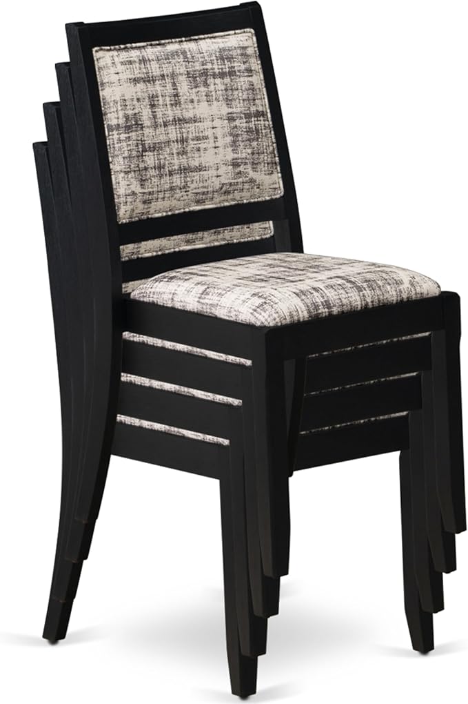 East West Furniture LGX27-BLK-30 -7 Piece Dining Set Includes a Rectangular Kitchen Table with Black Tabletop and 6 Stackable Polyester Fabric Chairs, Black