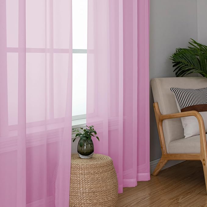 Lecloud Light Pink Sheer Curtains 72 Inches Long 2 Panels, Light Filtering - Image 7