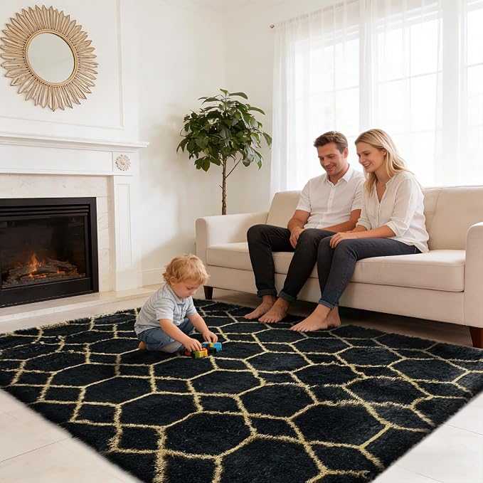 Shag Area Rug for Bedroom 4x6, Fluffy Area Rugs for Living Room, Geometric Soft - Image 5