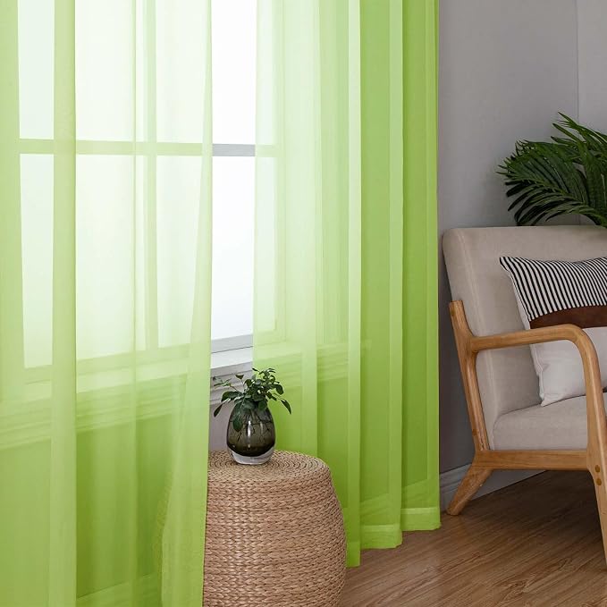 Lecloud Lime Sheer Curtains for Living Room 90 Inches Long 2 Panels, Solid - Image 2