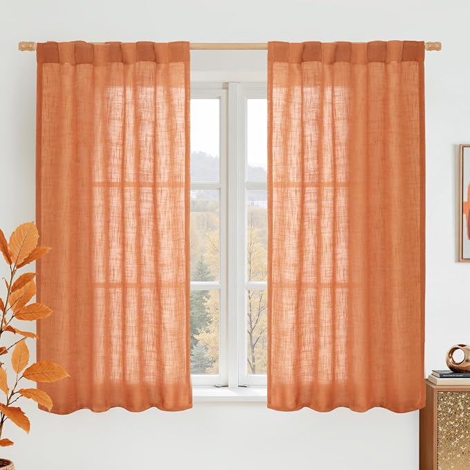 LAMIT 54 Inch Semi Sheer Window Linen Curtains, Light Filtering Panels Back Tab by LAMIT