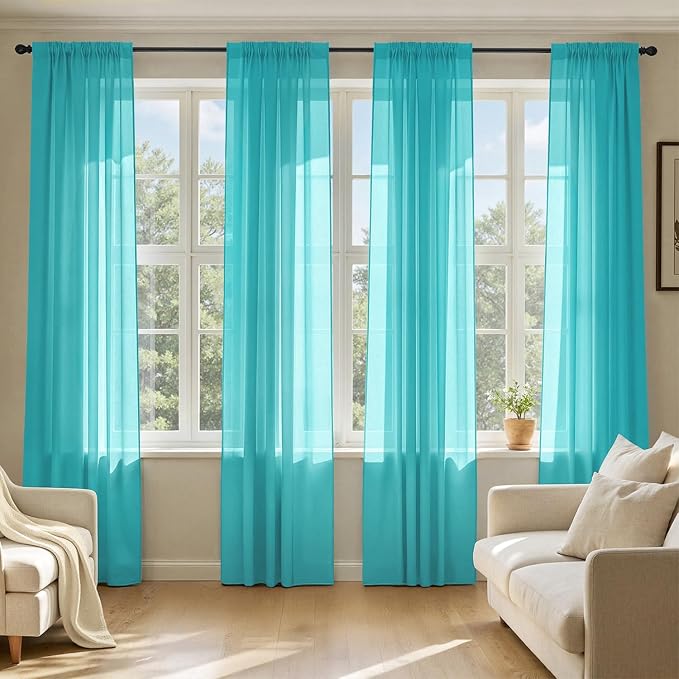 MIULEE Turquoise Sheer Curtains 108 Inches Long, 4 Panels Set, Light Filtering by MIULEE