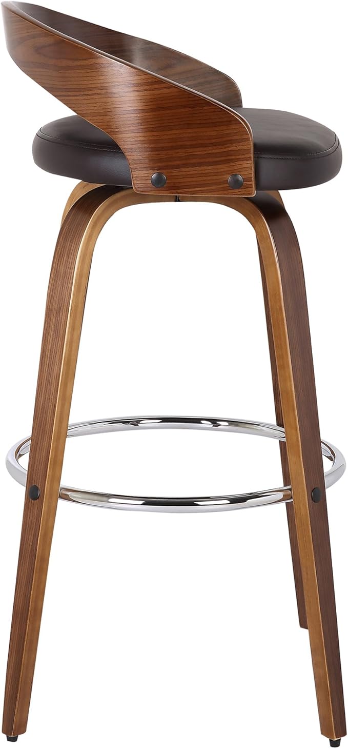 Armen Living Sonia 26" Counter Height Swivel Brown Faux Leather and Walnut Wood Bar Stool - Set of 3