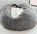 Giant Fur Bean Bag Chair Cover for Kids Adults, (No Filler) Living Room Furniture Big Round Soft Fluffy Faux Fur Beanbag Lazy Sofa Bed Cover (Light Grey, 7FT)