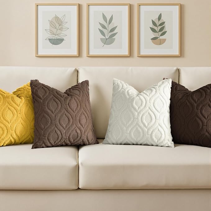 decorUhome Throw Pillow Covers 16x16 Inch Set of 2, Soft Plush Faux Wool Brown - Image 4