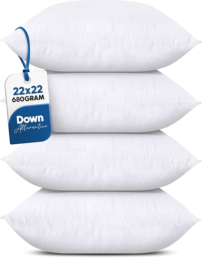 Utopia Bedding Throw Pillows (Set of 4, White), 22 x 22 Inches Pillows for Sofa, Bed and Couch Decorative Stuffer Pillow