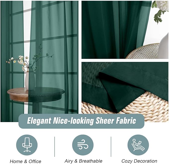 Green Sheer Curtains 84 Inches Long 2 Panels, Elegant Airy Transparent Light - Image 4