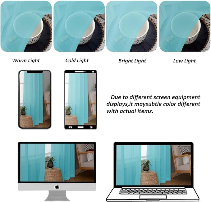 Chyhomenyc Sheer Curtains 36 inch Length 2 Panels Set, Light Filtering Voile - Image 4