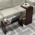 C Shaped End Table, Solid Wood C Side Table for Couch Sofa and Bed, Sofa Tables That Slide Under for Space Saving, Small Snack C Tables for Living Room Bedroom (H 24.4″ - Brown, 2)